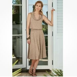 Soft Surroundings Kerry Dress L Large Sleeveless Smocked Waist Cowl Neck natural